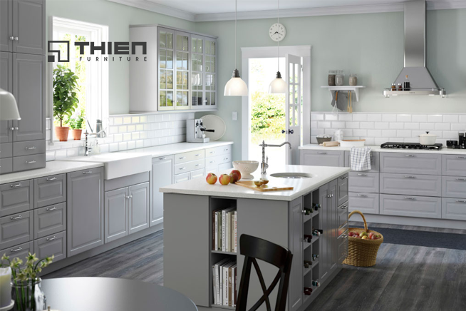 Tủ bếp với bàn đảo di động