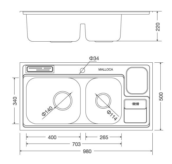 Kích thước lắp đặt chậu rửa bát