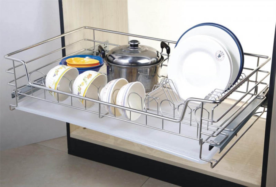 Giá bát đĩa inox nan tủ dưới