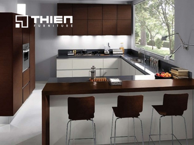 Tủ bếp gỗ nhựa có quầy bar